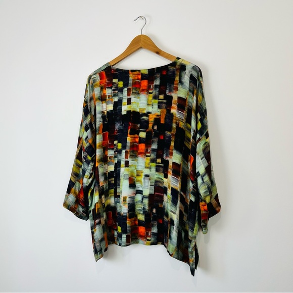 Sahara Blue and Orange Cubist Abstract Oversized Lagenlook Top UK M/L - Picture 9 of 12